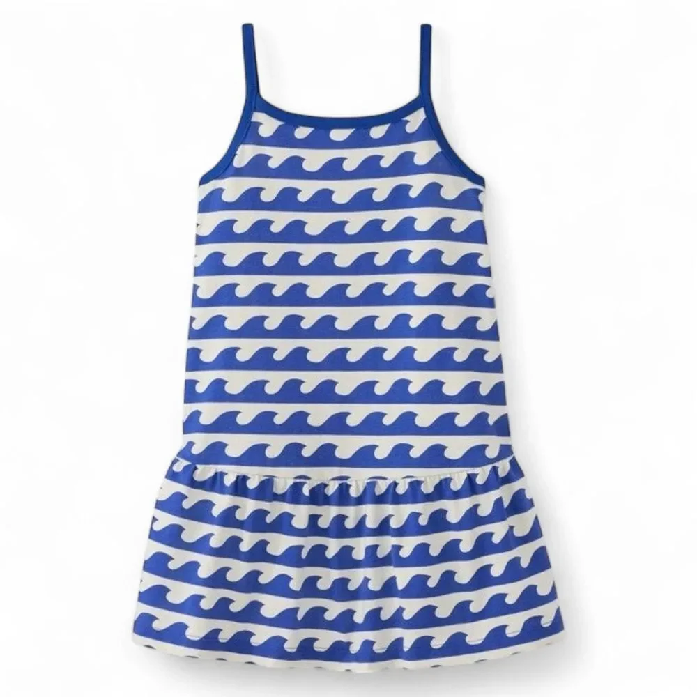 Hanna Andersson Blue White Wave Print Tank Dress Girls Size 120 6-7 Sundress